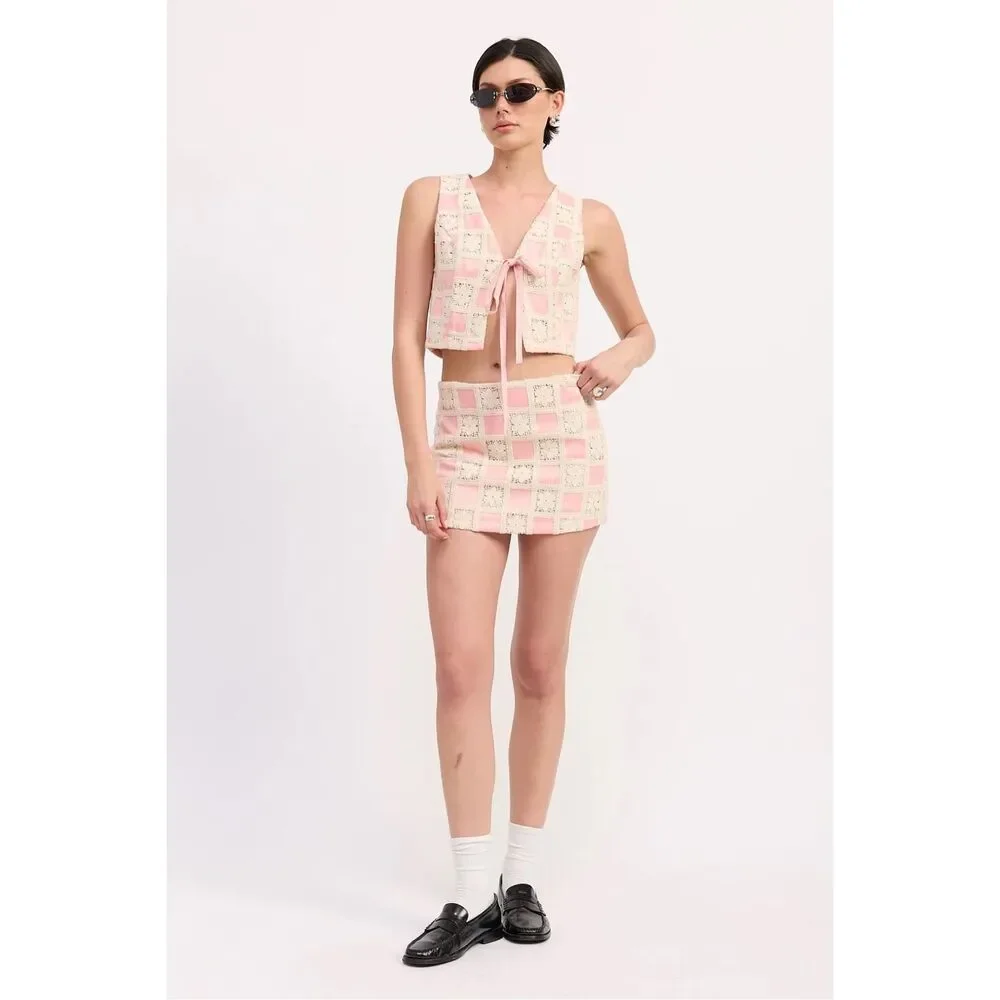 Emory Park Crochet Lace Tie Front Vest Small Pink Boho Festival Cottagecore - Picture 12 of 12